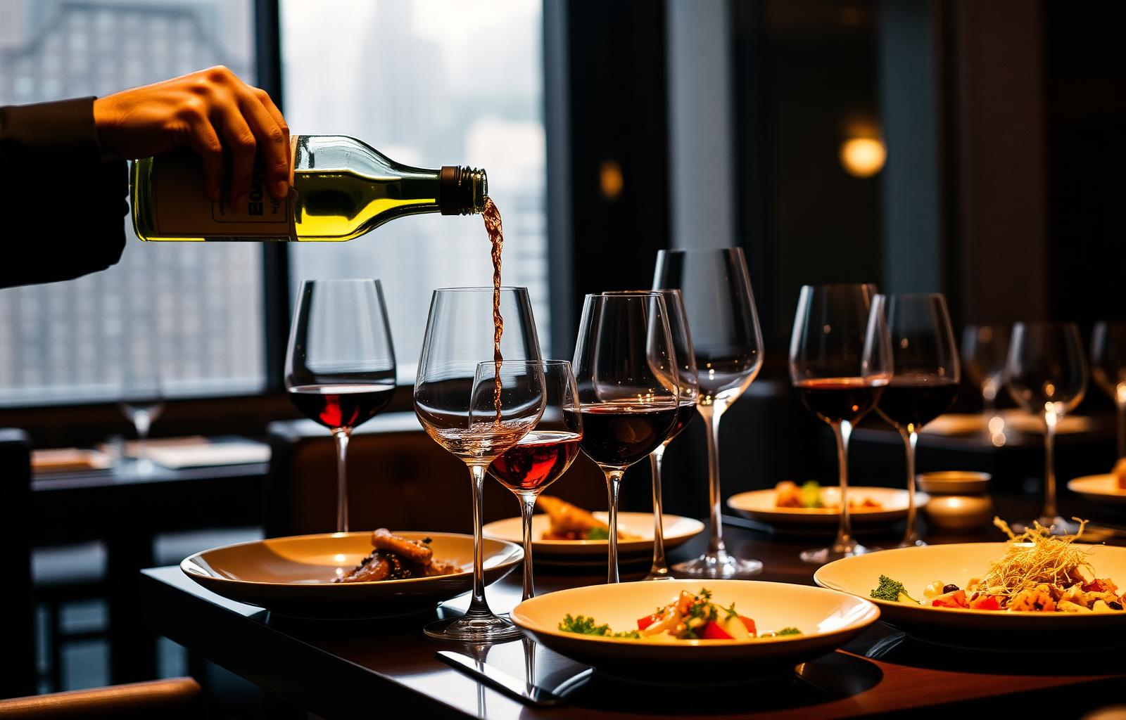 Italian wine being poured at an upscale Korean fine dining restaurant