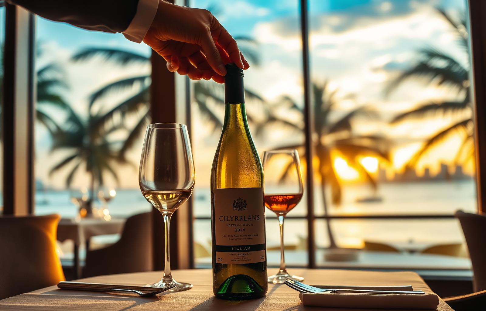 Italian wine bottle served at a fine dining restaurant in Manila with bay view